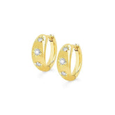 Pair Of 925 Sterling Silver Gold PVD White CZ Starburst Minimal Hoop Earrings